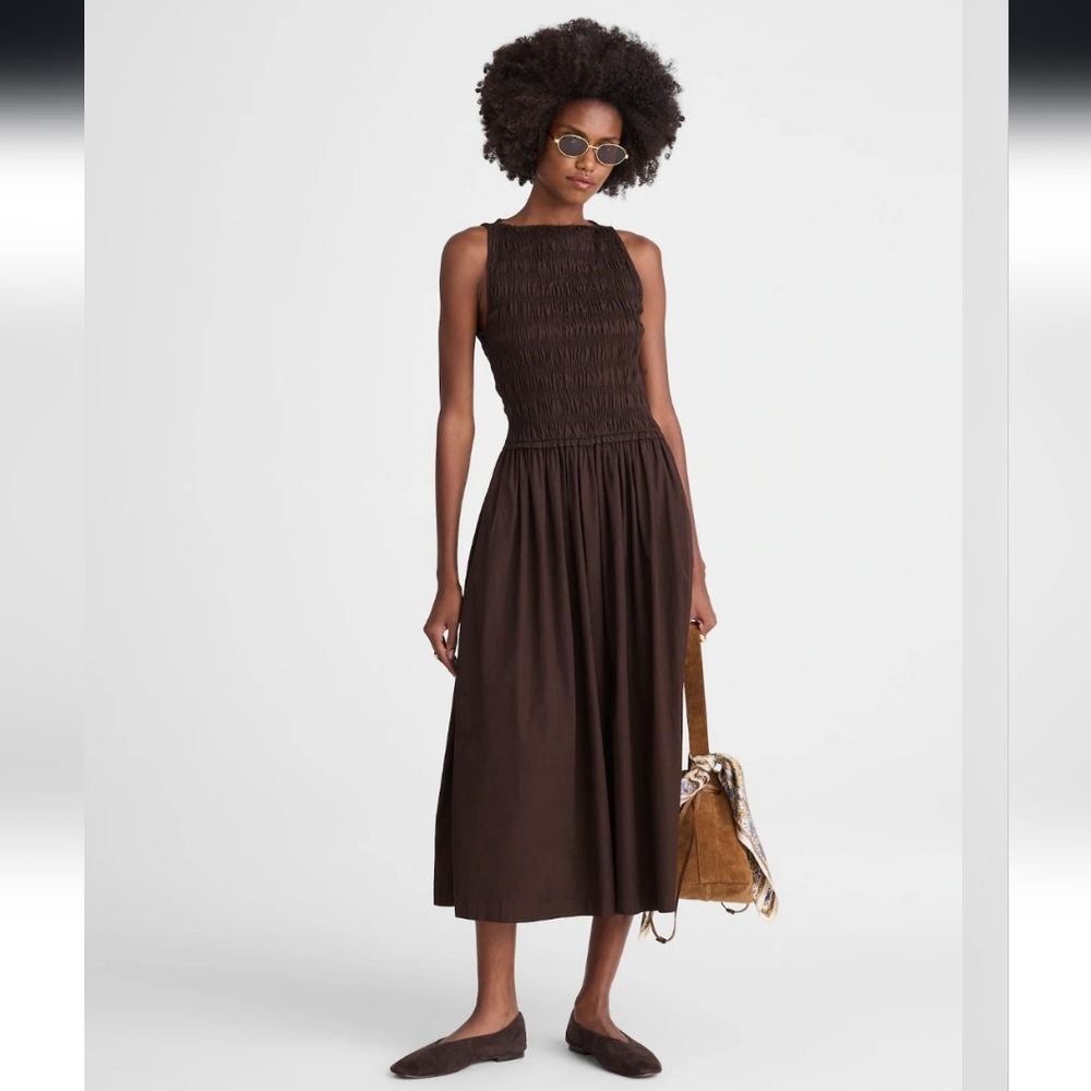 NWT The Melody Smocked Midi Dress Size Large Color Molasses 100% Cotton